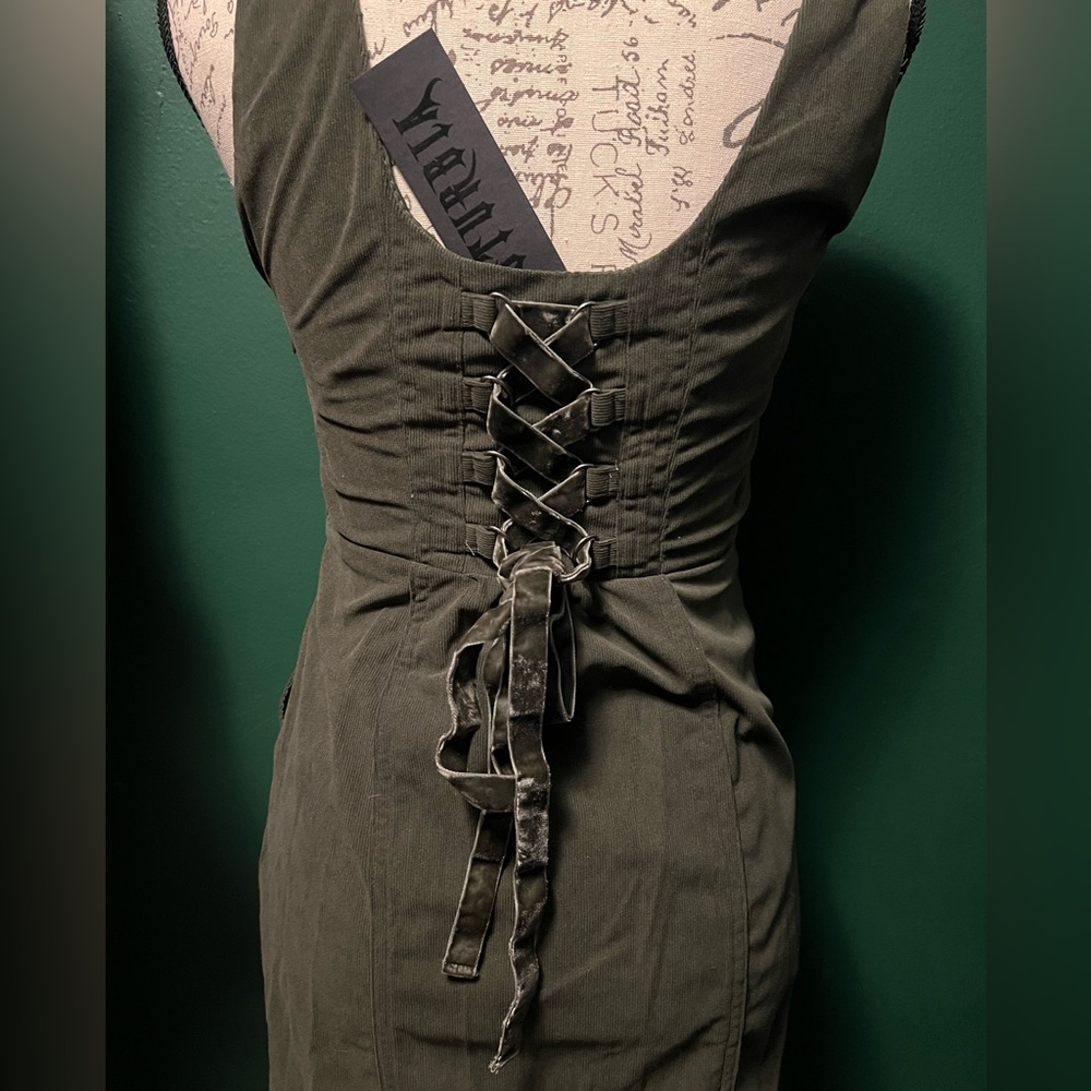 Disturbia Dark Olive Midi Dress with Mushroom Embroidery - Picture 3 of 4